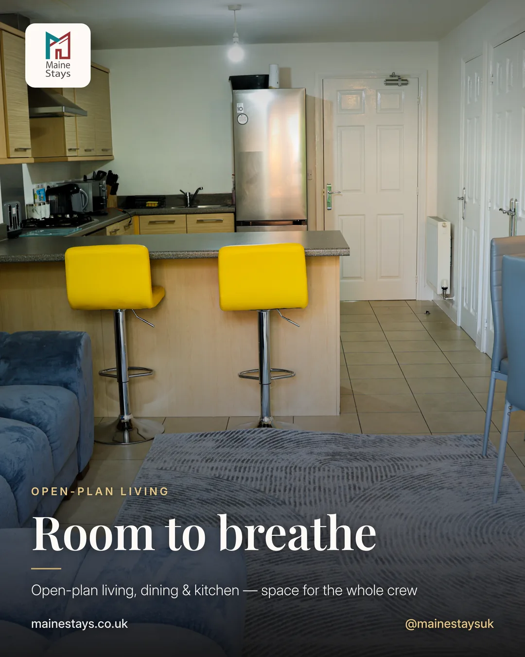 Open-plan living and dining space at Humber Hub, Coventry