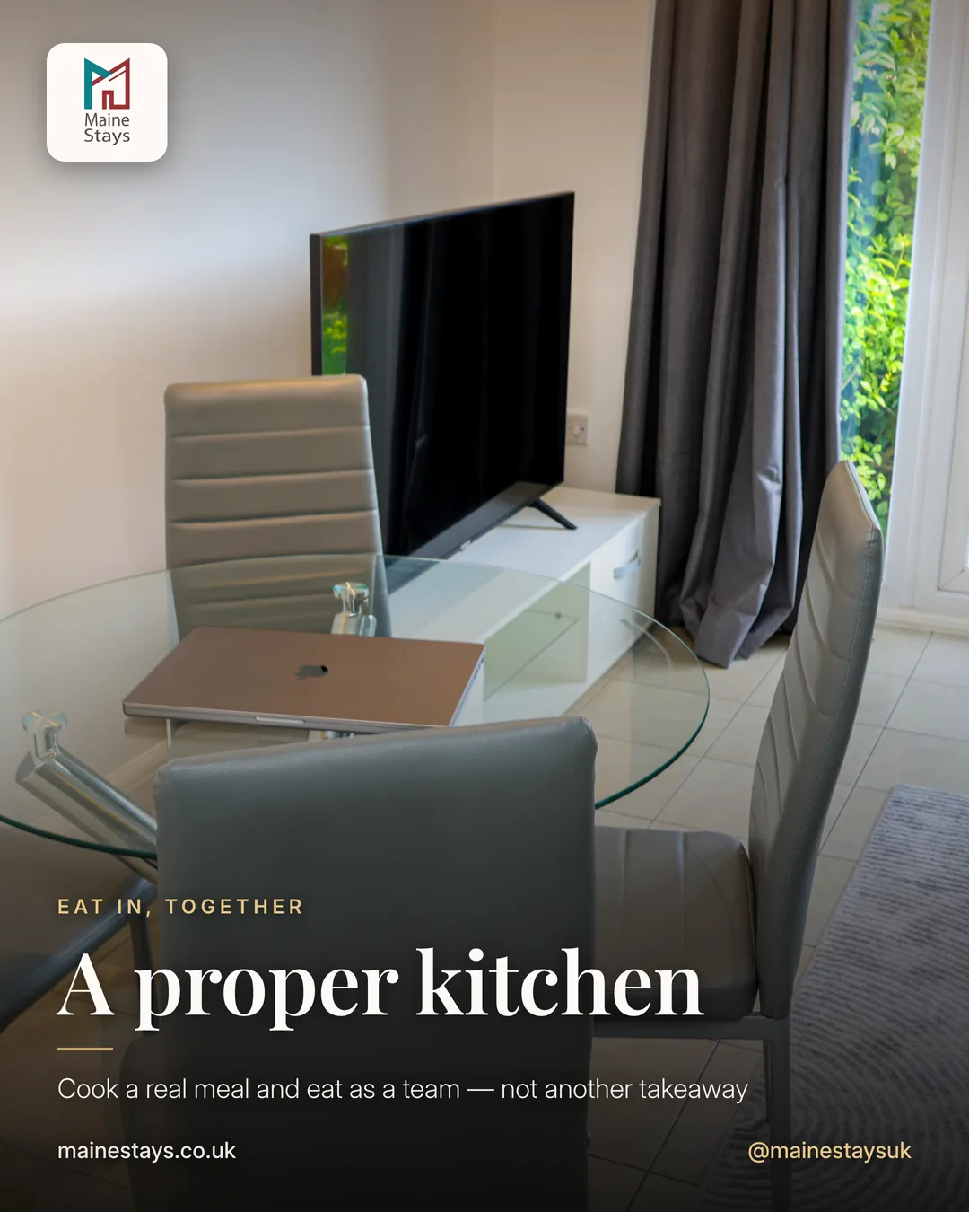 Fully equipped kitchen and dining area at Humber Hub
