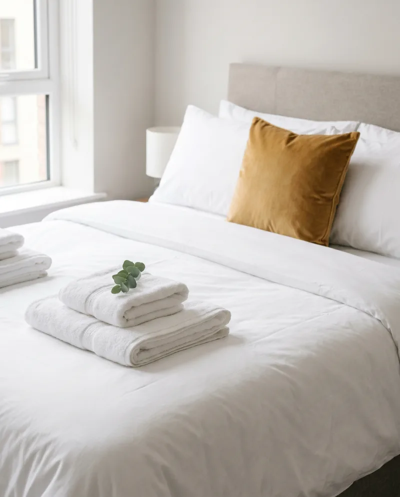 Fresh-linen bedroom in a partner home