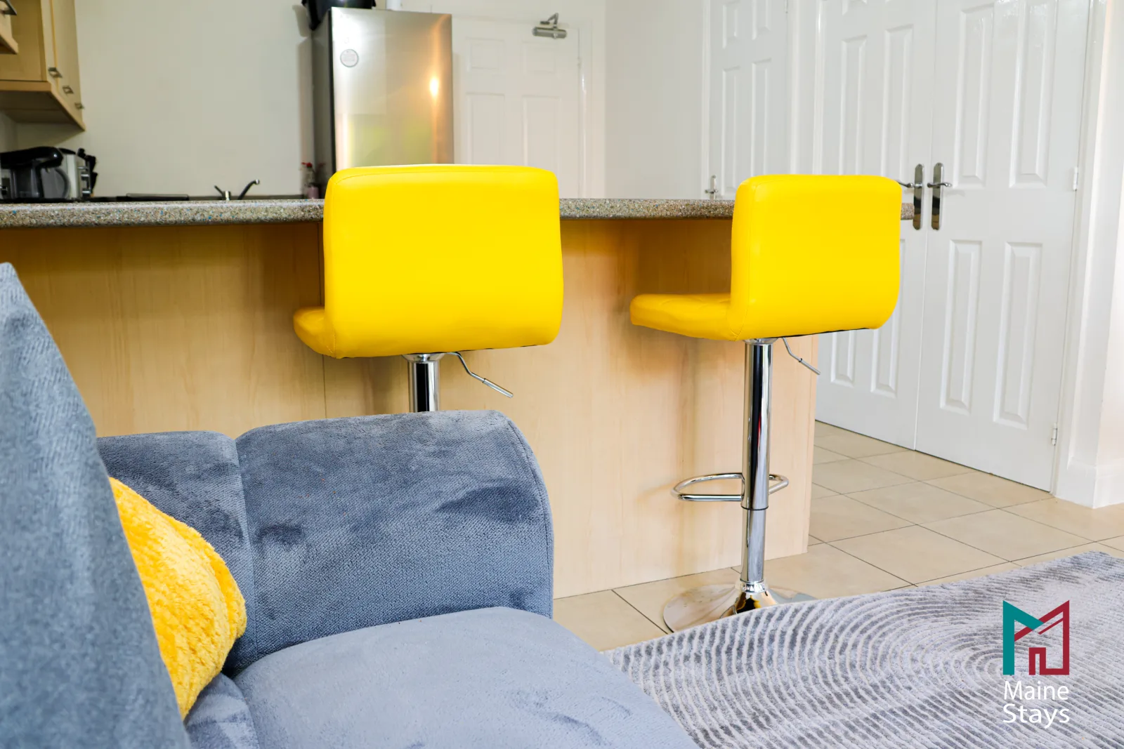 Humber Hub Coventry - Open-plan kitchen, dining and lounge: bar stools detail